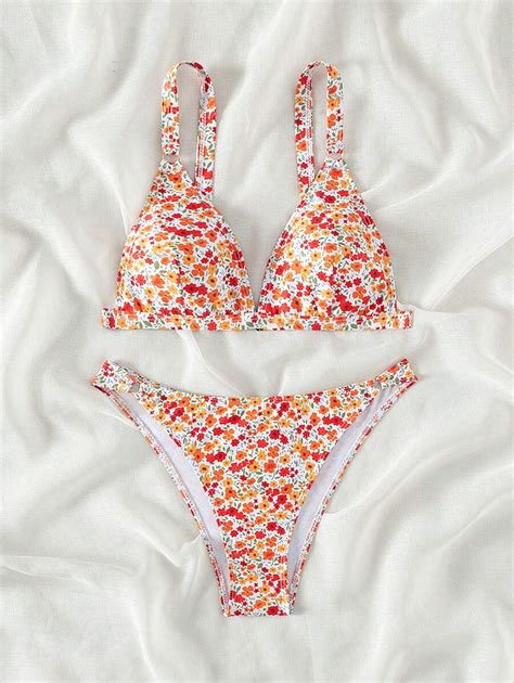Swim Mod Summer Beach Ditsy Floral Triangle Bikini Set New Year SHEIN USA