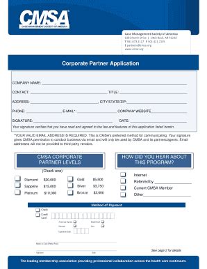 Fillable Online Solutions Cmsa Corporate Partner Application