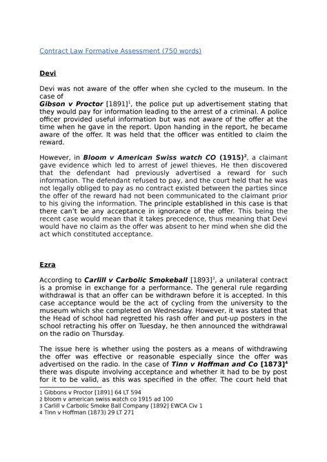 Contract Law Formative Assessment In The Case Of Gibson V Proctor