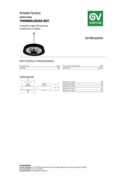 Lampada Riscaldante A Infrarossi A Sospensione Thermologika Sky Vortice