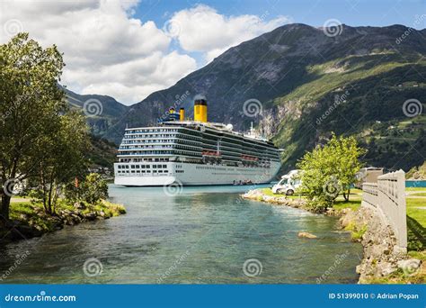 Large Luxury Cruise Ship in Norway Fjords Stock Photo - Image of icons ...