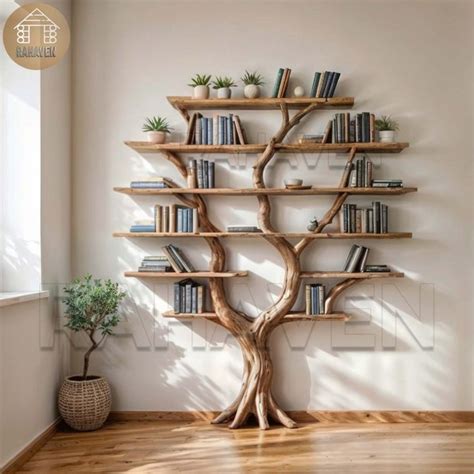 Tree Bookshelf Floating Solid Wood Shelf Driftwood Branch Wall Mount