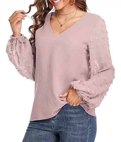 Blusas De Gasa Manga Larga Casuales Dama Con Color Rosa Meses Sin Inter S