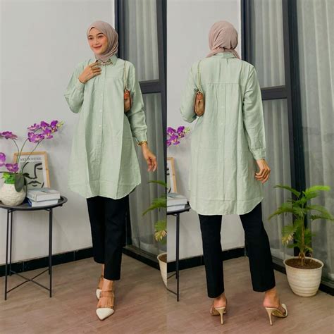 Jual Zulfa Tunik Polo Linen LD 110cm Dan LD 125cm Variasi Kancing