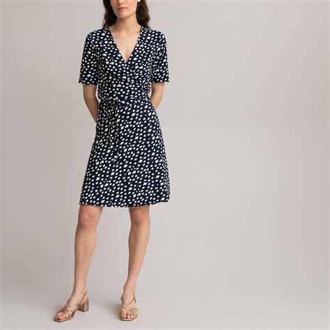 Floral Wrapover Mini Dress With Short Sleeves Floral Print Navy