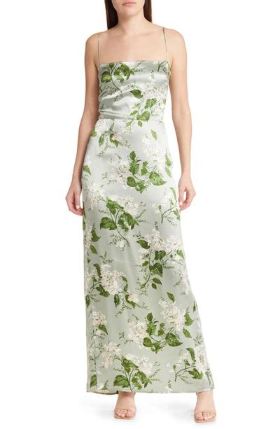 Reformation Frankie Floral Print Silk Dress In Green Modesens