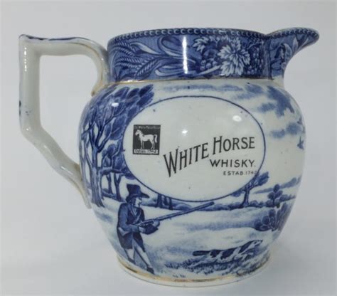 White Horse Blue And White Shelley Pottery Scotch Whisky Water Pub Jug