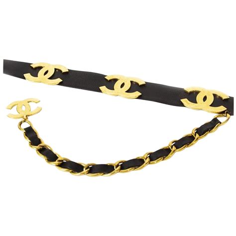 Chanel Gold Tone Chain Link And Leather Belt At 1stdibs