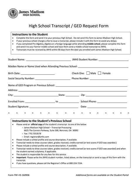 James Madison High School Transcript Request Form Fill And Sign Printable Template Online Us