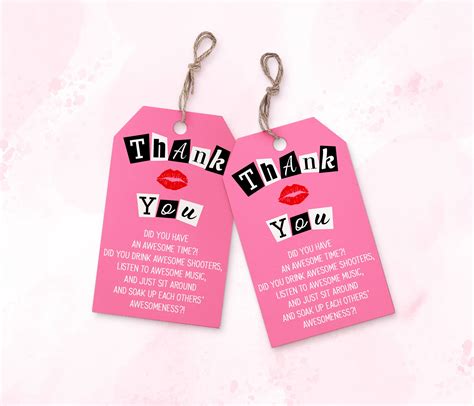 Mean Girls Thank You Tags, Mean Girls Theme Party Favor Tag, Printable ...