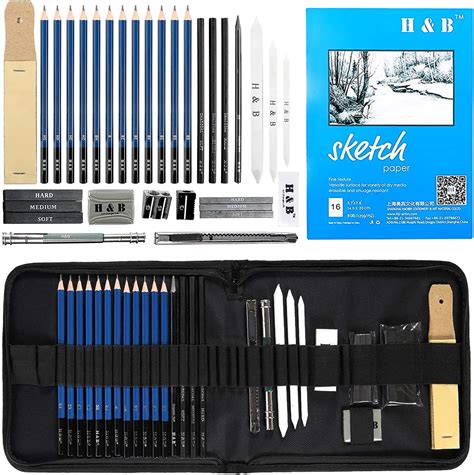 H B 33pcs Professional Dessin Esquisses Crayons Kit Set Art