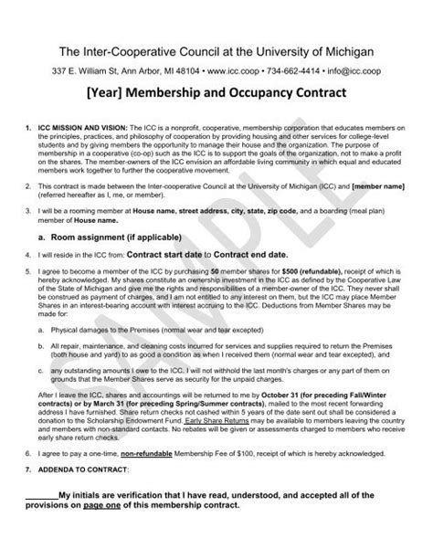 Membership Agreement Template