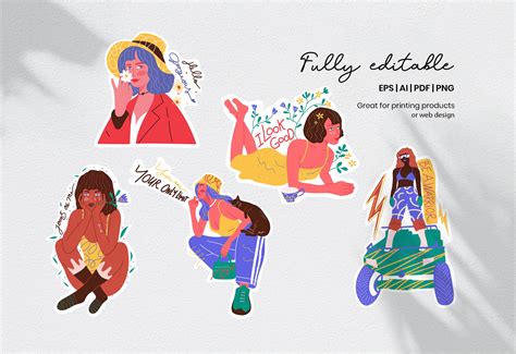 Women Empowerment Sticker Pack 8 March Happy Womens Day Vector Set