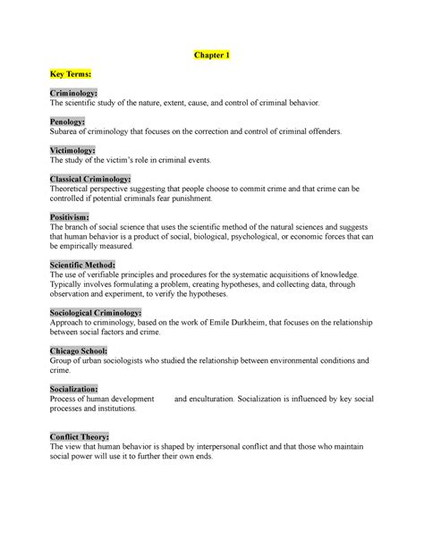 Chapter Key Summary Criminology Chapter Key Terms Criminology