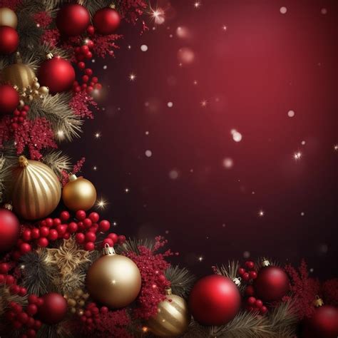 Christmas background with a red and gold christmas tree and balls ...