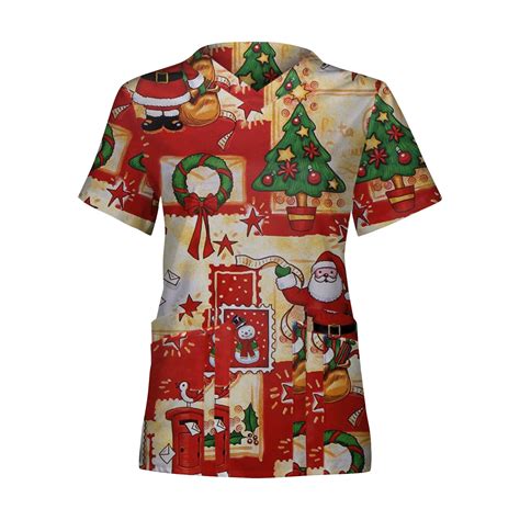 Susanny Christmas Pregnancy Scrubs For Women Xmas Snowman Print Short