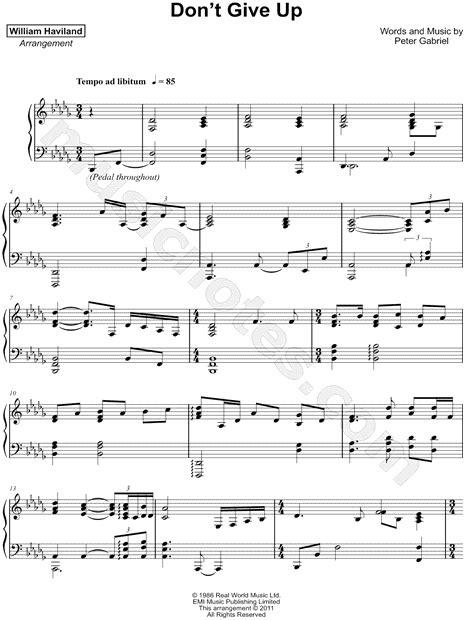 William Haviland Dont Give Up Sheet Music Piano Solo In Db Major Download And Print Sku