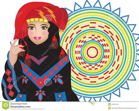 Folklore Jordanian Woman and a Tray Stock Illustration - Illustration ...