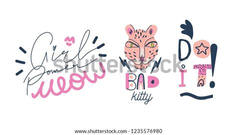 Set Cool Slogans Girls Girl Power Stock Vector Royalty Free