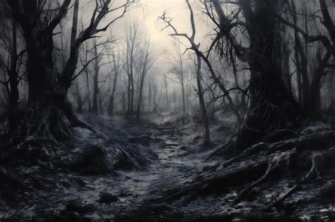 Premium Photo Mysterious Dark Forest With Fog Halloween Concept