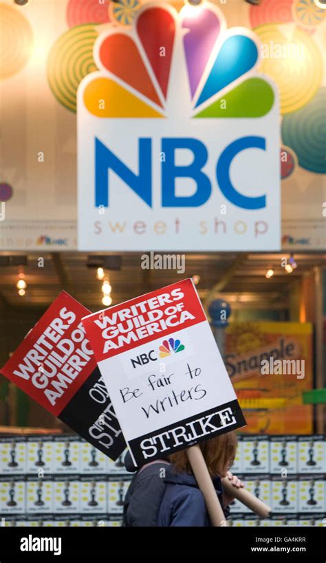 Writers' Guild of America members picket outside NBC Studios at the Rockefeller Center, New York ...