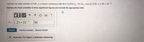 Solved Calculate The Molar Solubility Of CaF In A Solution Chegg