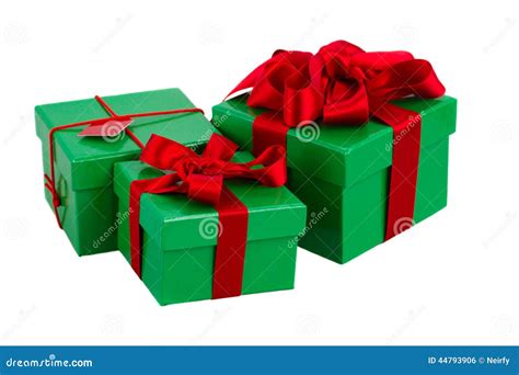 Green Gift Boxes And Christmas Red Decorations Stock Photo Image Of