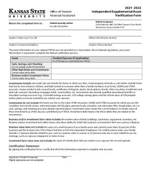 Fillable Online Independent Supplemental Asset Verification Form