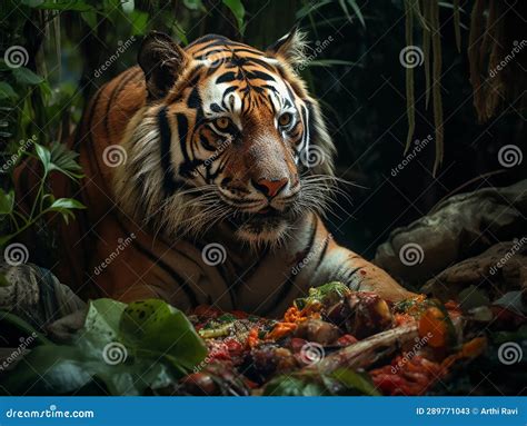 Bengal Tiger Eating Their Fresh Meat Stock Illustration Illustration