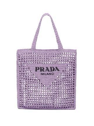 Prada Woven Logo Raffia Tote Bag Purple FARFETCH