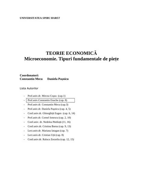 PDF TEORIE ECONOMIC Ă Microeconomie Tipuri fundamentale de pie ţe