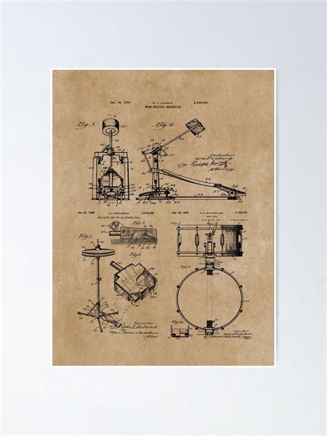 Drum Set Kit Vintage Patent Prints Poster For Sale By MadebyDesign