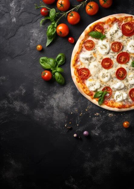 Premium Photo Close Up Front View Of Fresh Hot Pizza On Black Stone Luxury Table Junk Food
