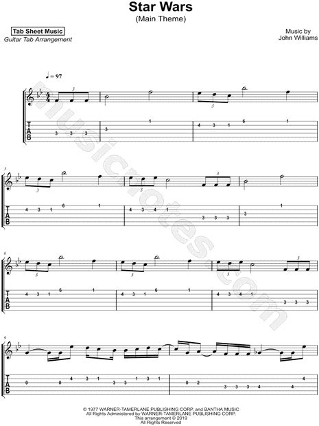 Tab Sheet Music Star Wars Main Theme Guitar Tab In Bb Major Download And Print Sku Mn0228734