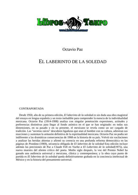 El Laberinto De La Soledad Octavio Paz Alianza Literaria UDocz