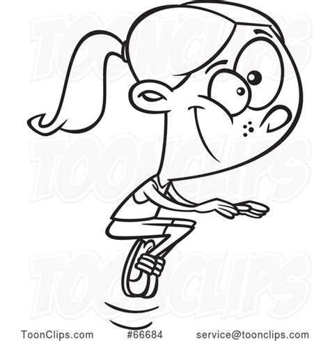 Cartoon Black And White Girl Doing A Tuck Jump 66684 By Ron Leishman