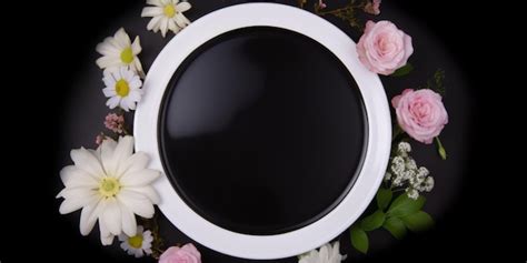 Premium AI Image | A black plate with flowers on it