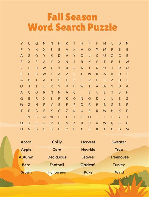 Fall Word Search Free Printable Pdf