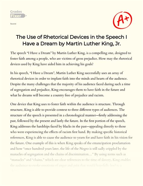 The Use Of Rhetorical Devices In The Speech I Have A Dream By Martin