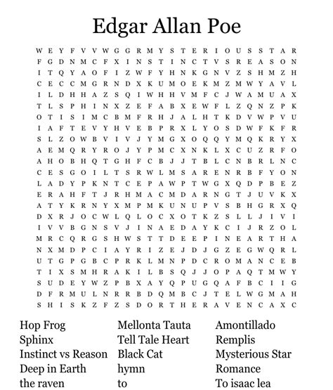 Edgar Allan Poe Word Search WordMint