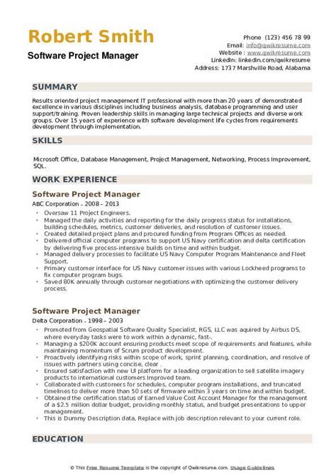 Software Project Manager Resume Samples Qwikresume