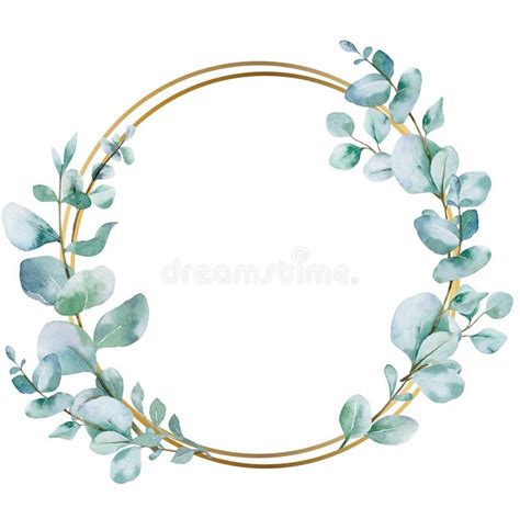 Geometric Floral Frame Watercolor Eucalyptus Frame Golden Frame Stock