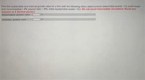 Solved Find The Sustainable And Internal Growth Rates For A Chegg