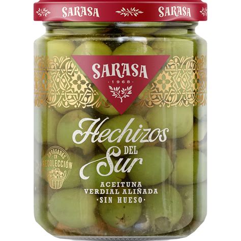 Aceitunas verdes aliñadas sin hueso Los Hechizos del Sur frasco 190 g