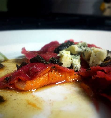 Fresh Beet Pasta Sweet Potato Ravioli With Sage Brown Butter Blue