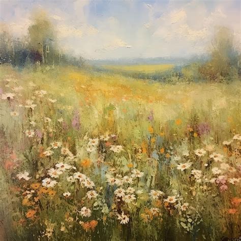 Premium AI Image | Wildflower Field Landscape Oil Painting