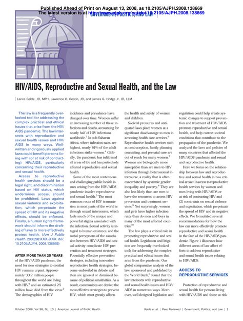 Pdf Hivaids Reproductive And Sexual Health And The Law