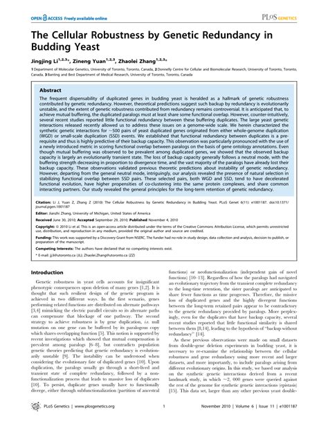 PDF The Cellular Robustness By Genetic Redundancy In Budding Yeast