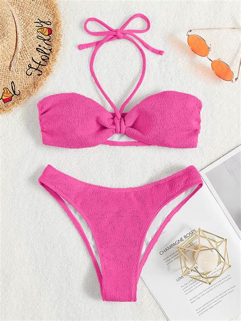 SHEIN Swim Vcay Conjunto De Bikini Texturizado Sujetador Halter Y Parte