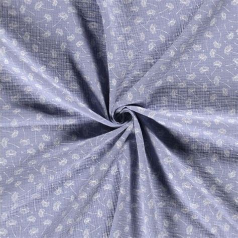 Tissu Double Gaze Pissenlit Bleu